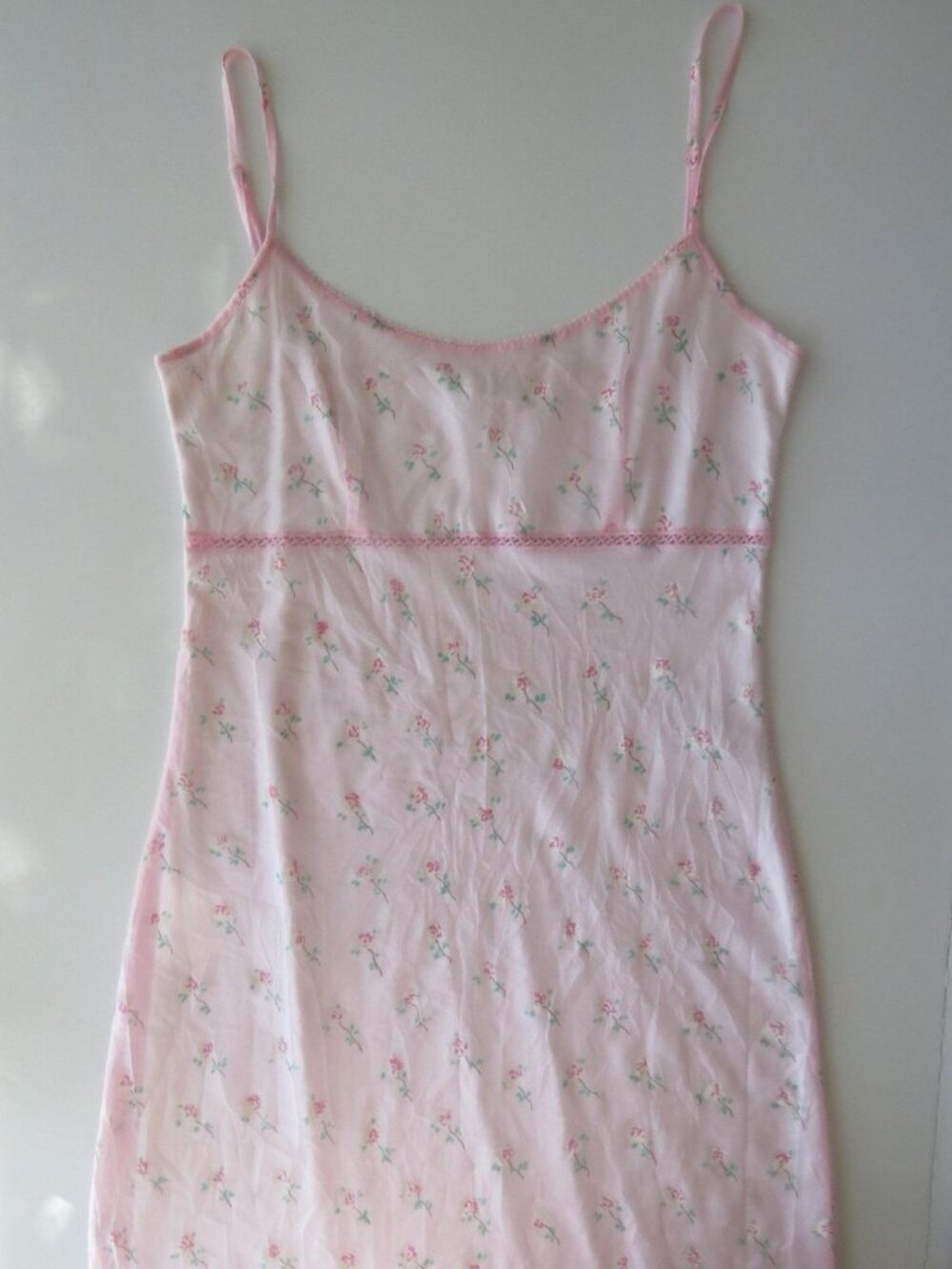 Vintage French Kookai Pastel / Baby Pink Ditsy Floral Mesh Overlay Midi Dress, 2